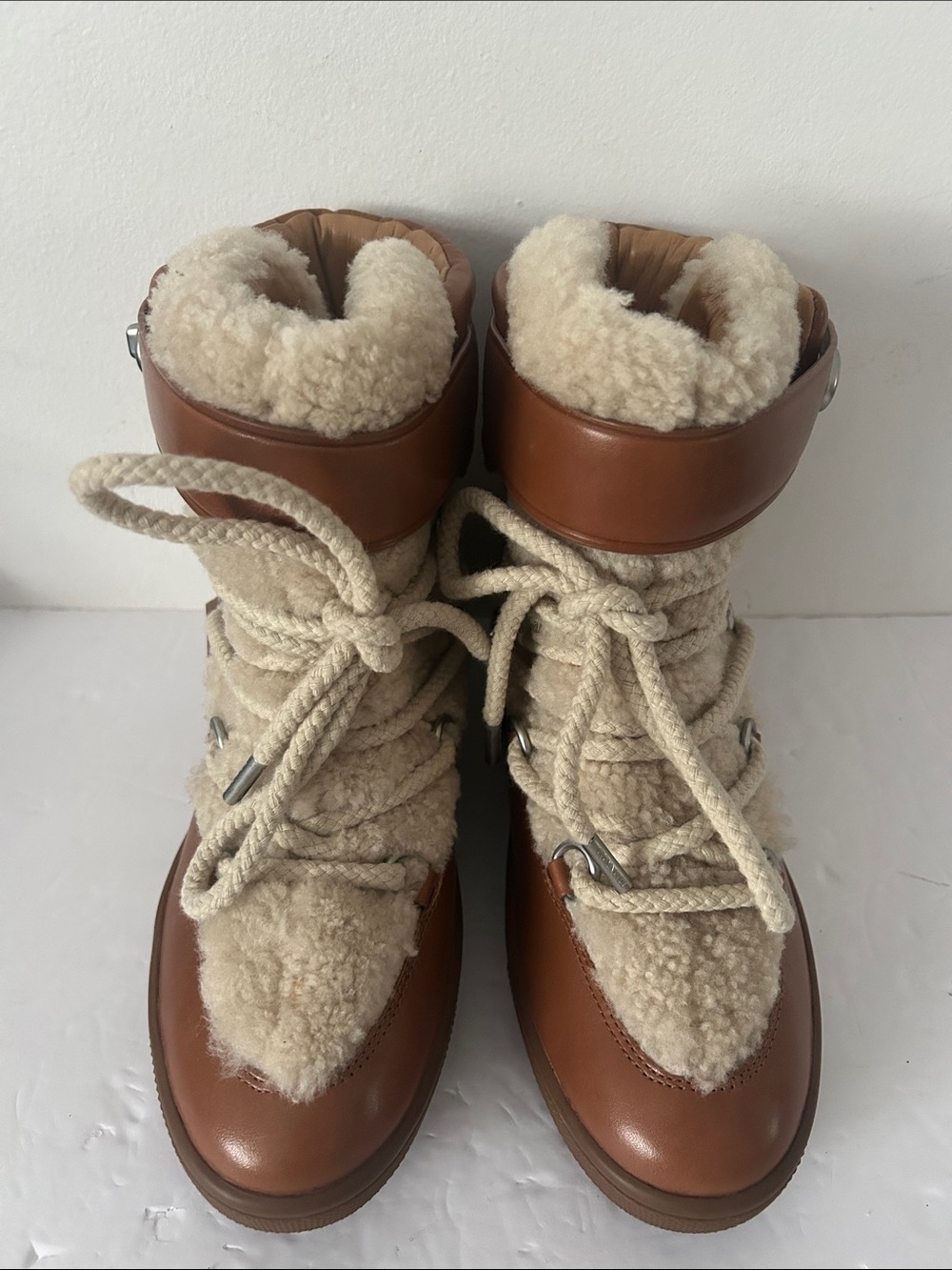 NEW Coach Monroe Shearling Wedge Boot Leather Sizes 9B